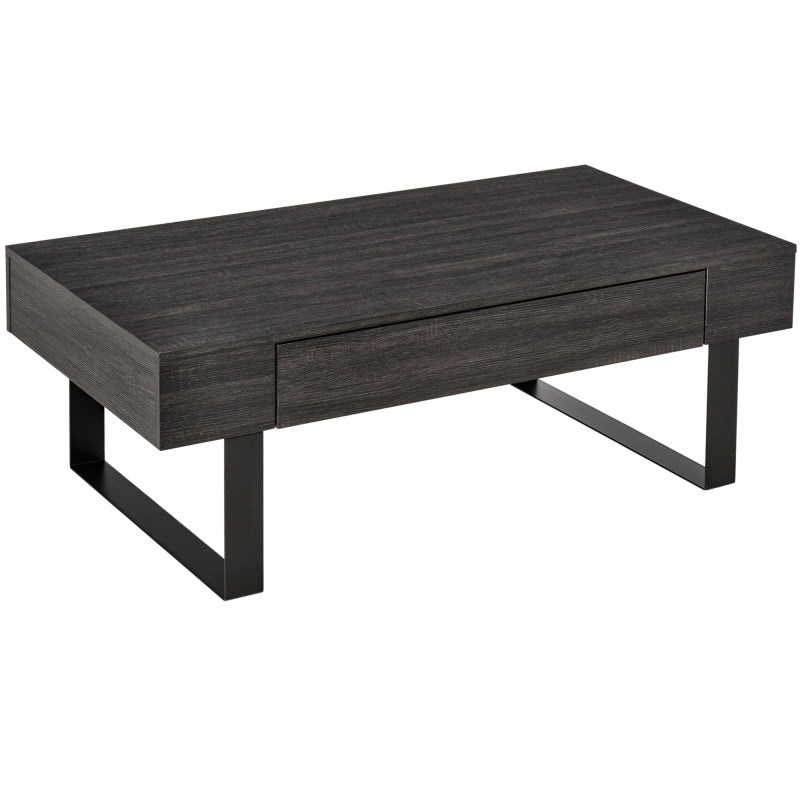 Salontafel – Bijzettafel – Koffietafel – Woonkamertafel – Tafel – Donkergrijs – Robuust Stalen Frame – Lade en Open Plank