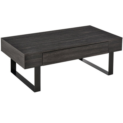 Salontafel – Bijzettafel – Koffietafel – Woonkamertafel – Tafel – Donkergrijs – Robuust Stalen Frame – Lade en Open Plank