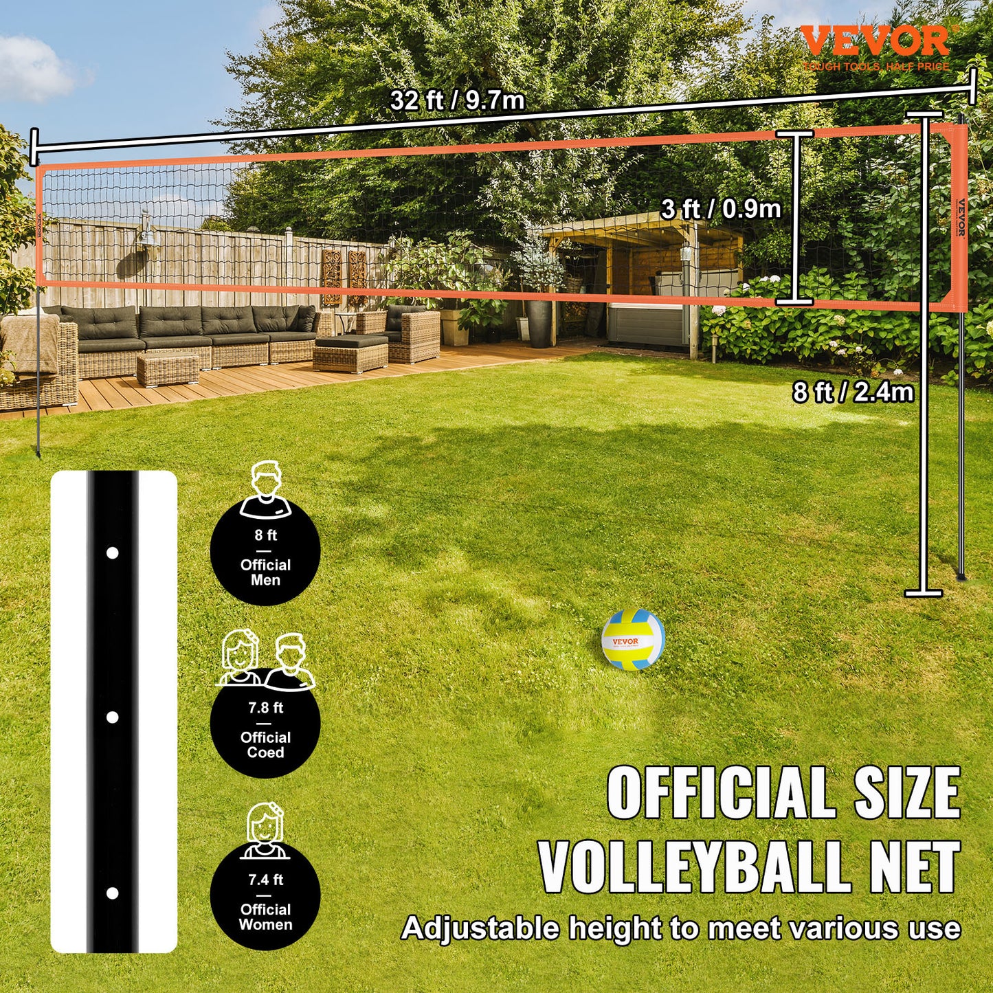 volleybalnet – sportnet – badmintonnet – beachvolleybalnet – draagbaar volleybalnet – verstelbare hoogte – duurzame aluminium palen