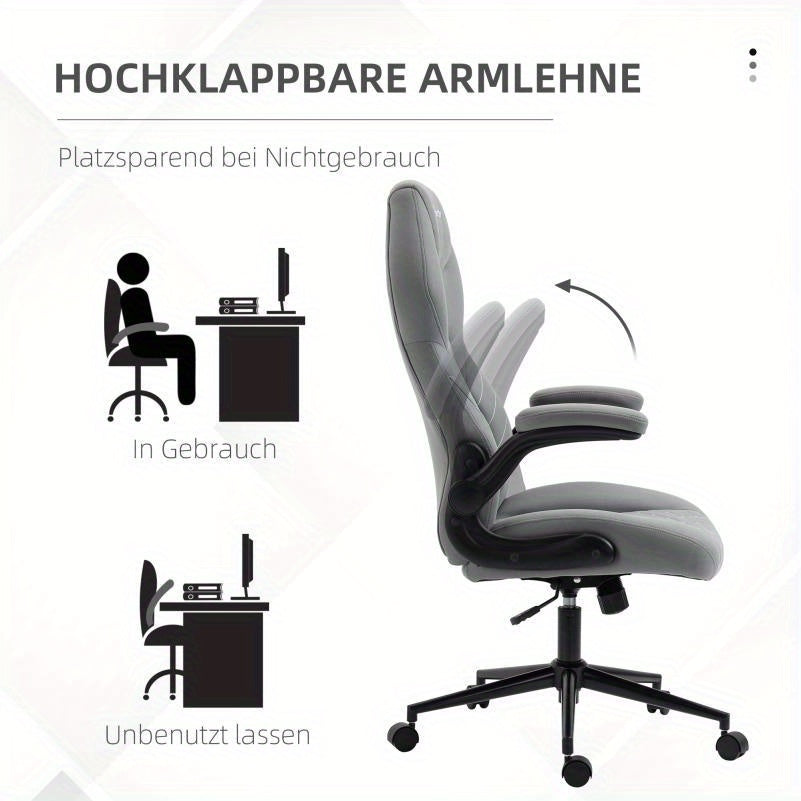 Bureaustoel – Ergonomische Stoel – Office Chair – Gamingstoel – Draaistoel – Verstelbare Armleuningen – Lendensteun – PU Bekleding – Robuust Vijfwiel Onderstel – Grijs Modern Design