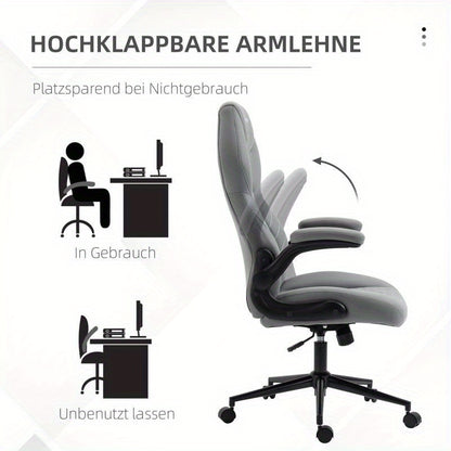 Bureaustoel – Ergonomische Stoel – Office Chair – Gamingstoel – Draaistoel – Verstelbare Armleuningen – Lendensteun – PU Bekleding – Robuust Vijfwiel Onderstel – Grijs Modern Design