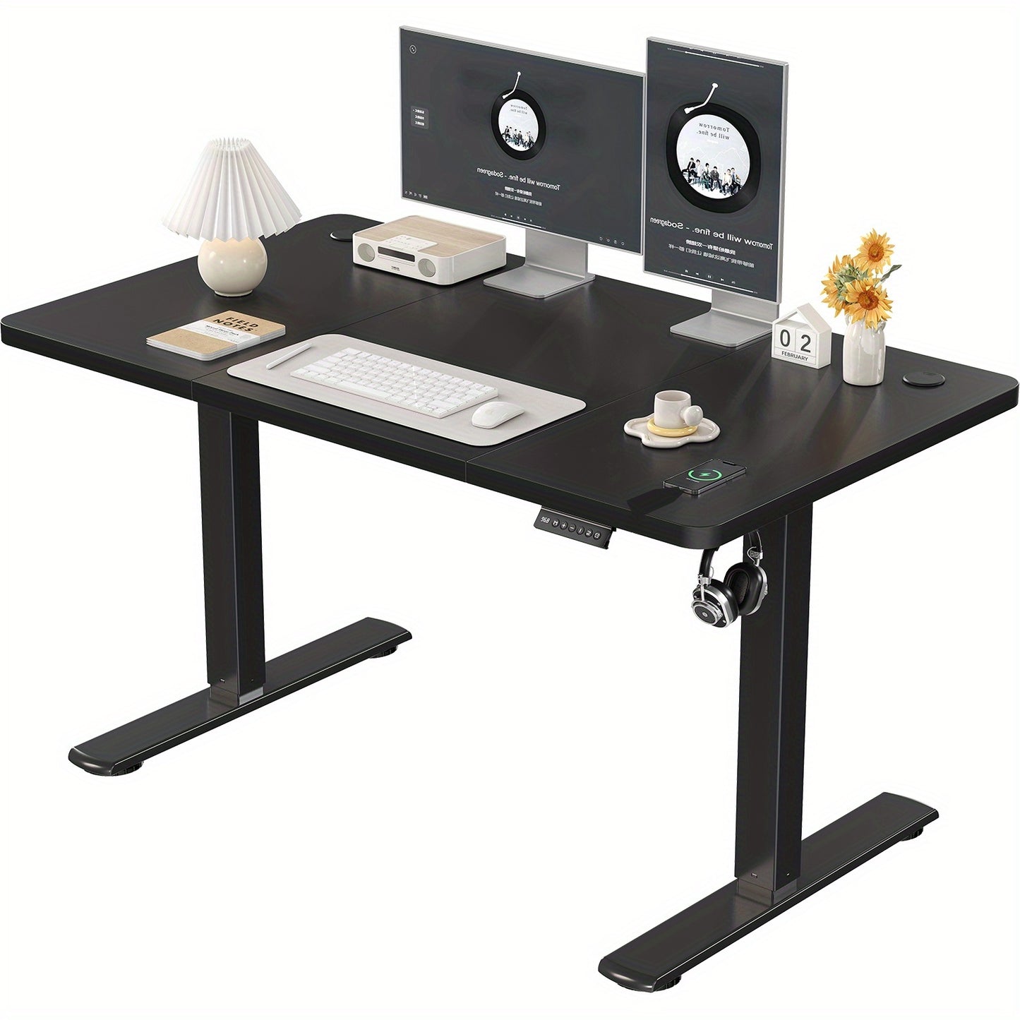 120x60cm Ergonomic Height Adjustable Standing Desk, Home Office Table with Splice Board, Upgraded Stable Steel Frame for Sit-Stand Workstation