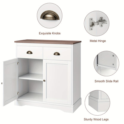 Dressoir – Sideboard – Opbergkast – Kast – Wandmeubel – Wit Gelakt – 80x40x90 cm – MDF & Composiethout – Verstelbare Planken – 2 Grote Lades