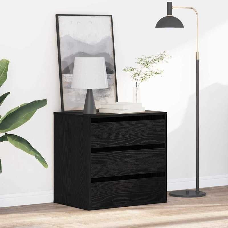 Modern Black Oak Chest of Drawers - 60x41x58cm 3-Drawer Heavy-Duty Wood Storage Cabinet with Lockable Shelves/Lockable Cabinet (Assembly Required), Minimalist Dresser for Bedroom, Living Room, Office Organizer, Black & Oak, S