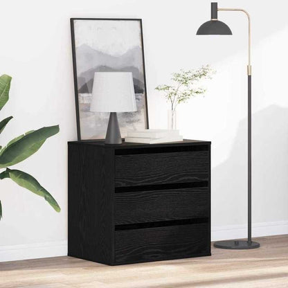 Modern Black Oak Chest of Drawers - 60x41x58cm 3-Drawer Heavy-Duty Wood Storage Cabinet with Lockable Shelves/Lockable Cabinet (Assembly Required), Minimalist Dresser for Bedroom, Living Room, Office Organizer, Black & Oak, S