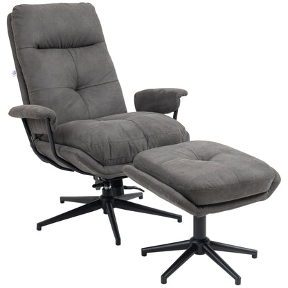 Relaxfauteuil – Relaxstoel – Fauteuil Met Voetenbank – TV-stoel – Draaifauteuil – Donkergrijs – Verstelbare Rugleuning Tot 130° – 360° Draaibaar