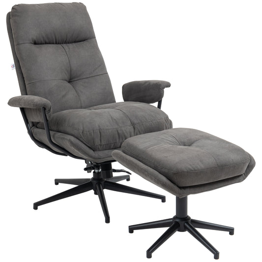 Relaxfauteuil – Relaxstoel – Fauteuil Met Voetenbank – TV-stoel – Draaifauteuil – Donkergrijs – Verstelbare Rugleuning Tot 130° – 360° Draaibaar