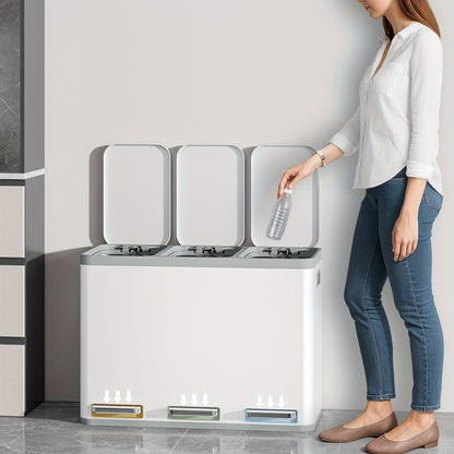 Keuken Prullenbak – Afvalbak – Vuilnisbak – Afvalscheidingssysteem – Pedalenbak – RVS 45L – 3 Compartimenten – Stil Sluitmechanisme – Zwart