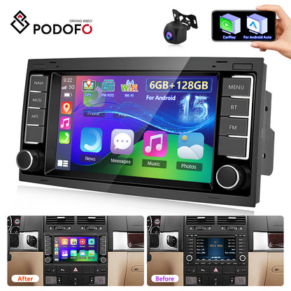 Autoradio – Auto Radio – Multimedia Unit – 7 Inch Touchscreen – 1 DIN – Android 15 – 6GB RAM + 128GB – Draadloze CarPlay & Android Auto – AHD Achteruitrijcamera met Nachtzicht