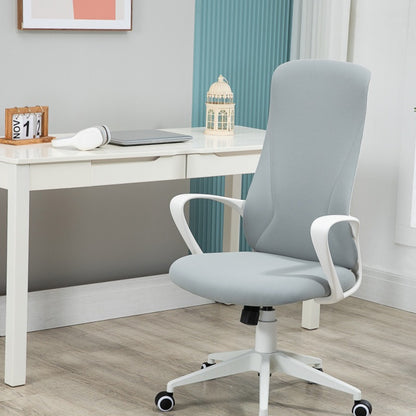 Ergonomische Bureaustoel – Bureaustoel Werkstoel – Draaistoel – Computerstoel – Thuiswerkstoel – Verstelbare Hoogte – Rockerfunctie – Lichtgrijze Stof – Roestvrijstalen Frame – 360° Draaibare Zitting