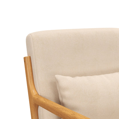 Loungestoel – Fauteuil – Relaxstoel – Woonkamerstoel – Veloursstoel – Houten Frame – Diepe Zitting – Beige Velvet
