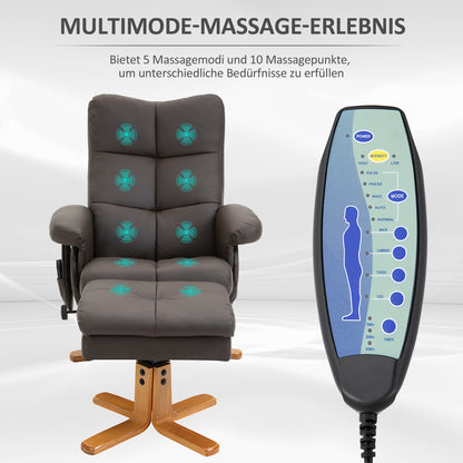 Relaxfauteuil – Relaxstoel – Ligstoel – Massagestoel – Tv-Fauteuil – Verstelbare Rugleuning 145° – 10 Vibratiepunten Zonder Elektriciteit – Bruin Kunstleer 80x86x99 cm