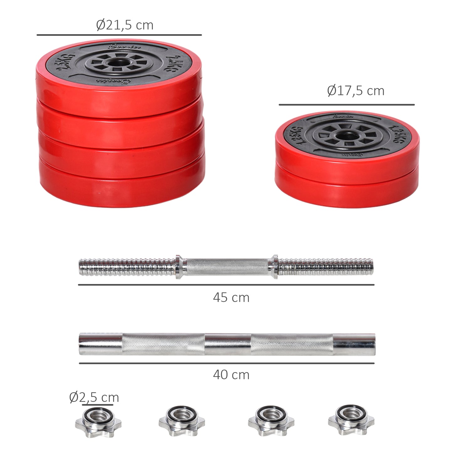 Verstelbare Dumbbell Set – Dumbbells – Halters – Gewichten – Krachttraining – 20-30 kg Verstelbaar – 2-in-1 Dumbbell en Halter – Rood/Zwart – Staal en Kunststof – Compact 21,5x21,5x3,8 cm