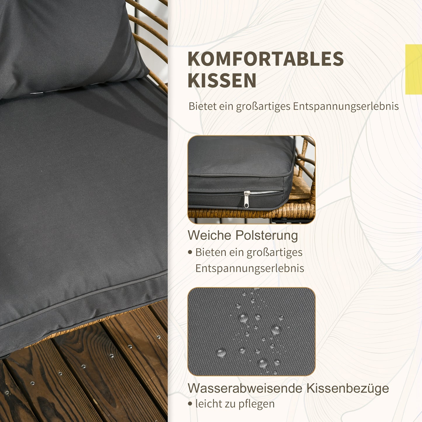Loungeset – Rotan Loungeset – 3-delige Zithoek – Tuinset – Balkonset – Zandkleur Met Donkergrijze Kussens – Weerbestendig Metalen Frame – Comfortabele Zitkussens