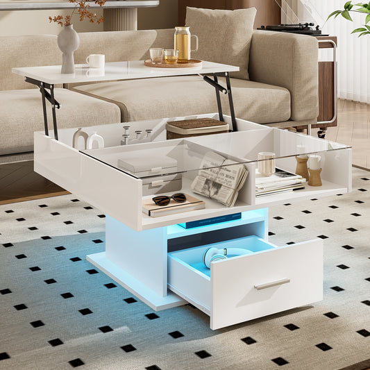 Salontafel Verstelbaar – Verhoogbare Tafel – Koffietafel – Bijzettafel – Woonkamertafel – Metaal – Handmatig Liftmechanisme – Open Plank Met Verborgen Opbergruimte