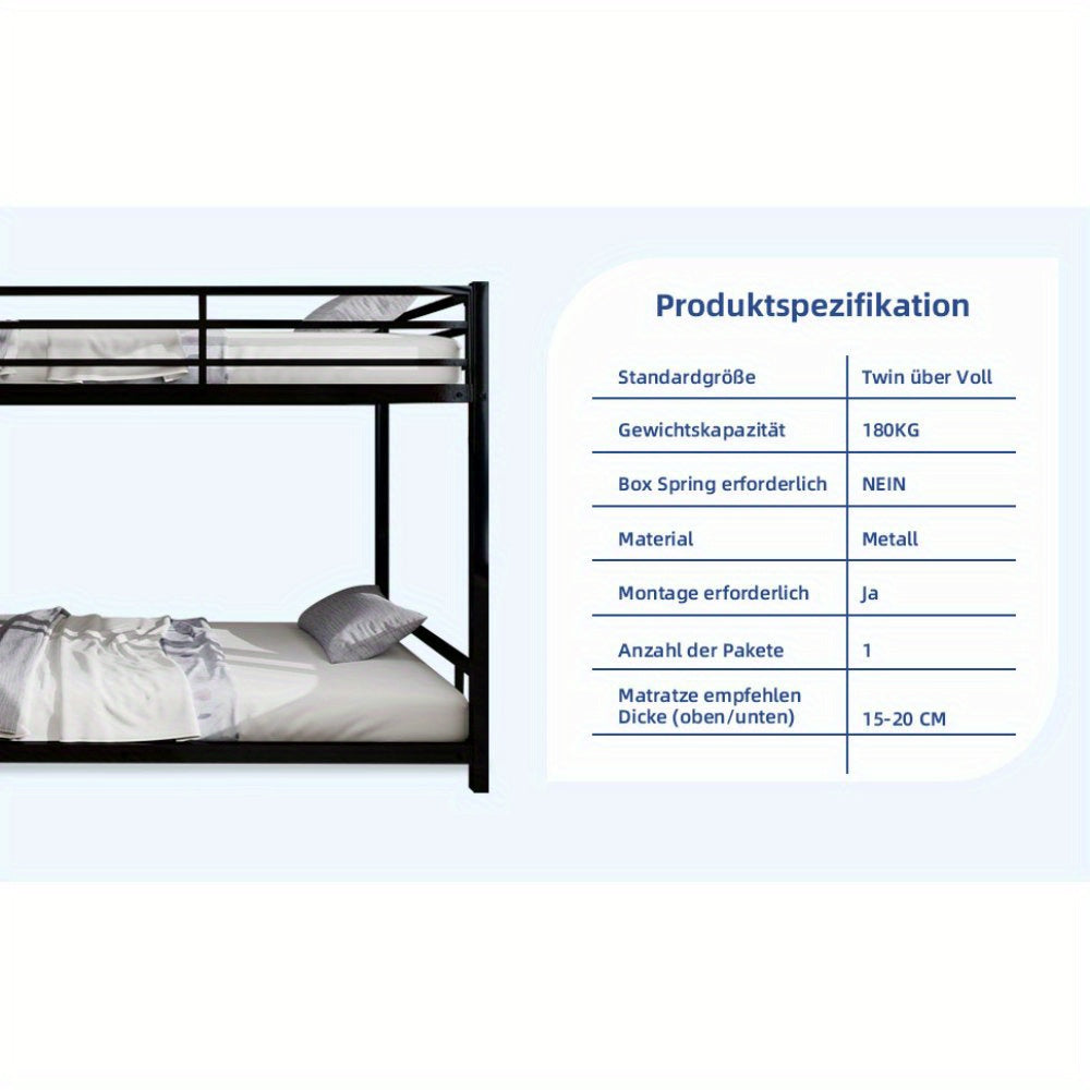 Metalen Stapelbed – Stapelbed – Tienerbed – Bedbank – Slaapbank – Zwart – Robuust En Duurzaam Metaal – Veiligheidsrails Bovenbed