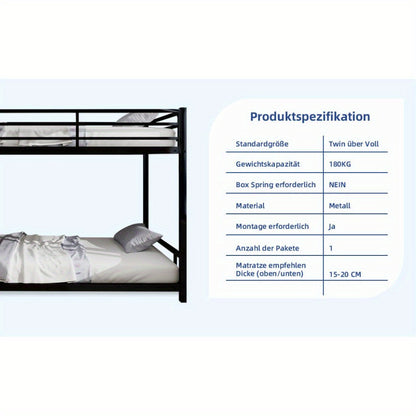 Metalen Stapelbed – Stapelbed – Tienerbed – Bedbank – Slaapbank – Zwart – Robuust En Duurzaam Metaal – Veiligheidsrails Bovenbed