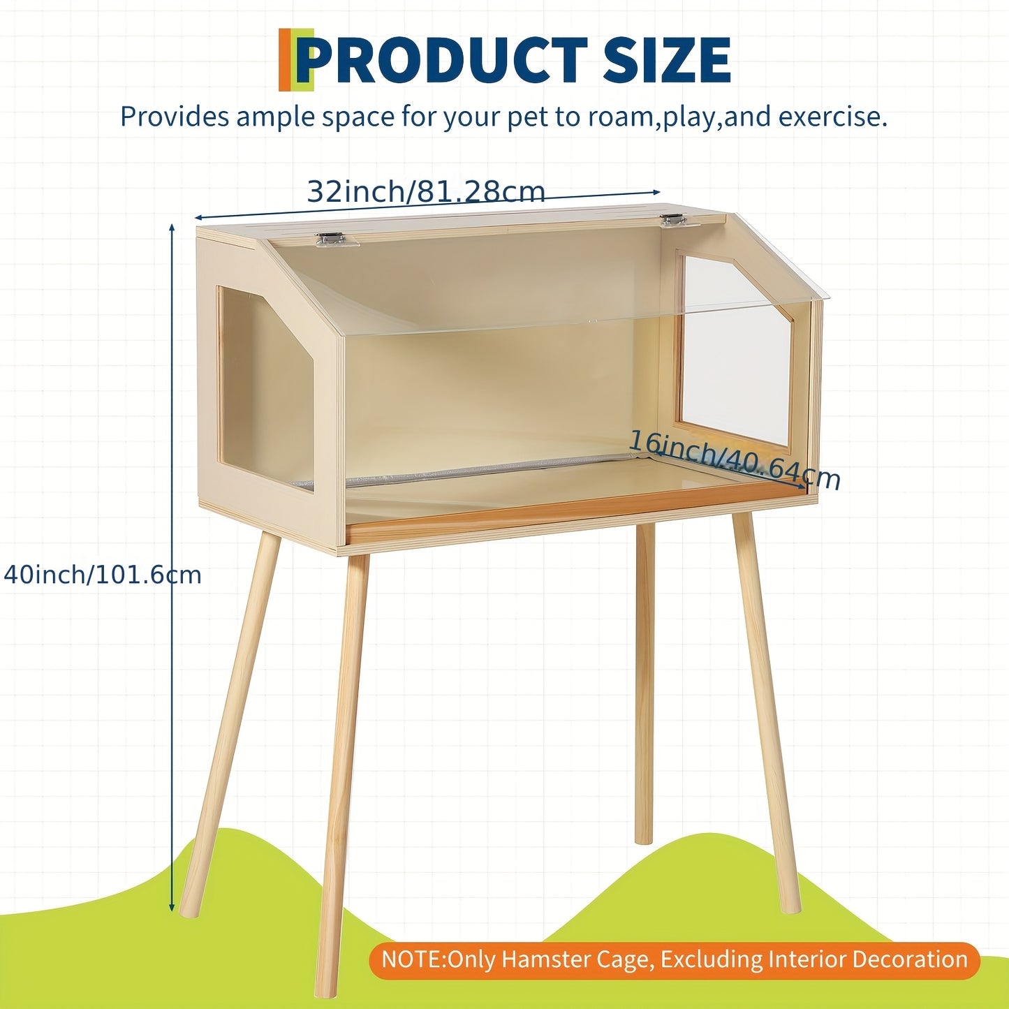 Hamsterkooi – Kleine Dierenkooi – Knaagdierkooi – Caviakooi – Chinchillakooi – Extra Groot 81x40x101 cm – Houten Constructie – Transparant Acrylvenster