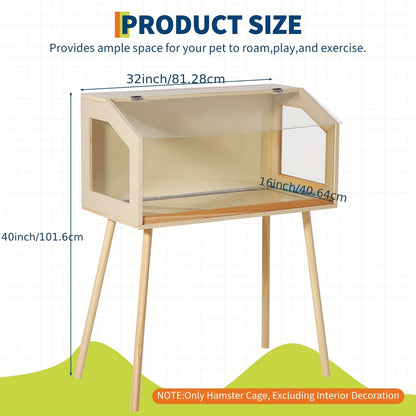 Hamsterkooi – Kleine Dierenkooi – Knaagdierkooi – Caviakooi – Chinchillakooi – Extra Groot 81x40x101 cm – Houten Constructie – Transparant Acrylvenster
