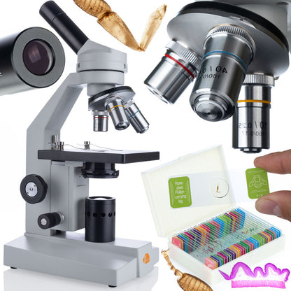 Microscoop – Biologische Microscoop – Onderzoeksmicroscoop – Educatieve Microscoop – Laboratoriummicroscoop – 45° Kantelbare Monoculaire Kop – LED-Verlichting Met 30 Kant-en-klare Preparaten
