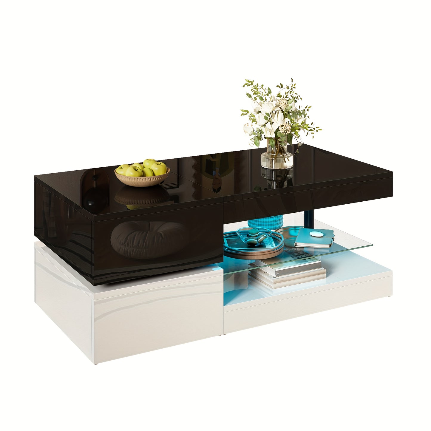 Salontafel – Koffietafel – Woonkamertafel – Tafel – Bijzettafel – Zwart-Wit Design – Gehard Glas – Ruimtebesparend – Stevig Metalen Onderstel – 90x45x35,5 cm – Eenvoudig Te Monteren