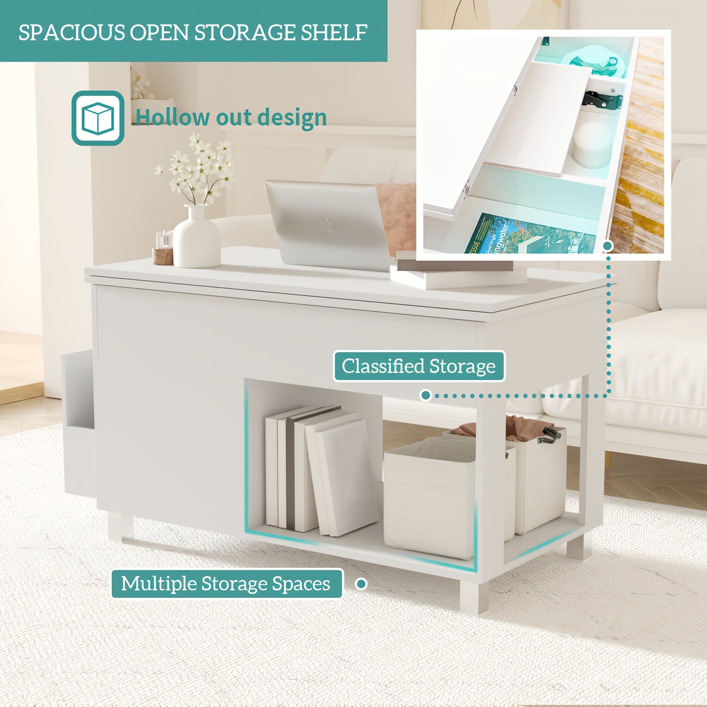 Salontafel – Koffietafel – Bijzettafel – Woonkamertafel – Tafel – Verstelbare Hoogte – Verhoogbaar Tafelblad Met Lades