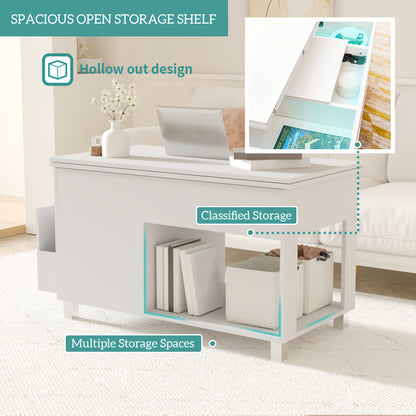 Salontafel – Koffietafel – Bijzettafel – Woonkamertafel – Tafel – Verstelbare Hoogte – Verhoogbaar Tafelblad Met Lades