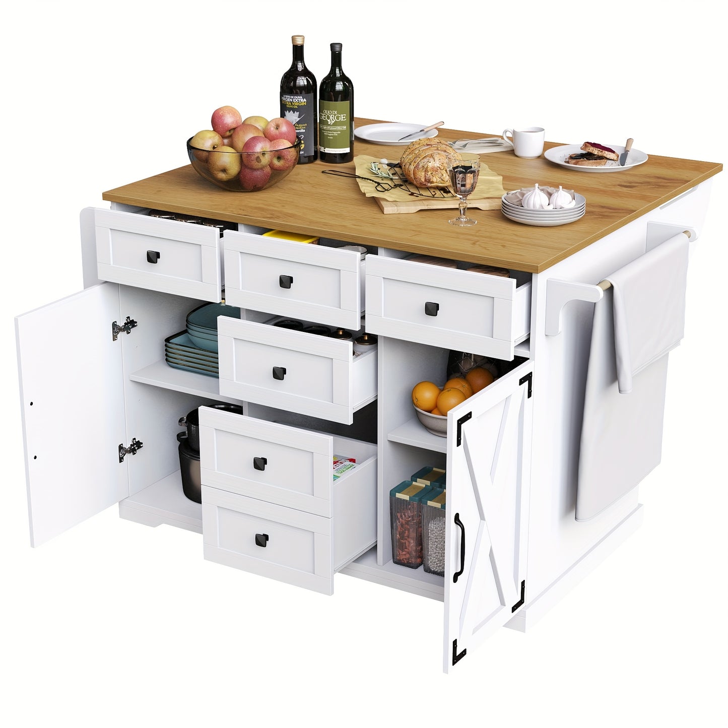 Multifunctional Kitchen Island with Mobile Storage Cabinet & Buffet - & Classic Design, Freestanding Floor Cabinet with Spacious Countertop, Ample Storage Space, No Electrical Required for Dining Room & Living Room, Durable M