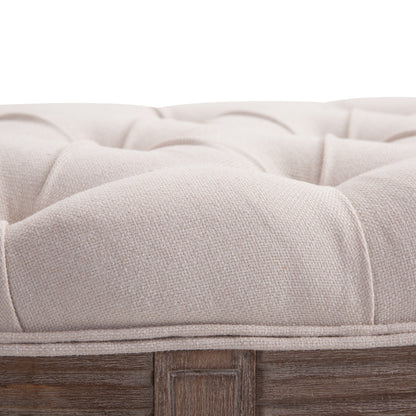 Bankje – Zitbank – Poef – Halbank – Loungekruk – Gevuld Kussen – Linnen Bekleding – Stabiele Houten Poten – 140,5 x 51 x 48 cm – Beige
