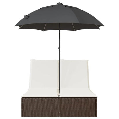 Tweepersoons Ligstoel – Loungestoel – Zonnebed – Relaxstoel – Buitenstoel – Polyrattan Marron – Verstelbaar – Afneembaar Zonnescherm