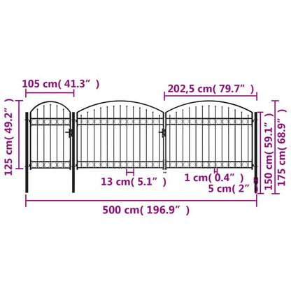 Zwarte Metalen Tuinpoort – Tuinhek – Terraspoort – Buitenhek – Sierhek – Gebogen Bovenkant – Duurzaam Staal – 1,75x5 Meter