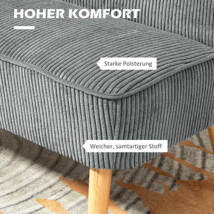 2-zits bank – tweepersoons sofa – loveseat – loveseatbank – zitbank – fluwelen polyester bekleding – stevig houten frame – 117x56,5x77 cm – grijs