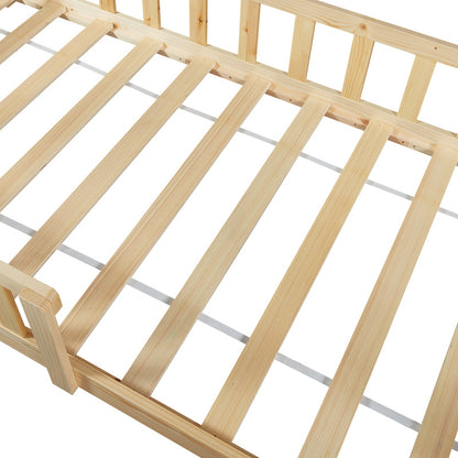 Kinderbed – Kinderbedden – Eenpersoonsbed – Hoogslaper – Stapelbed – Huisbed Design – Veilig Valbeveiliging – 90x200 cm Vurenhout