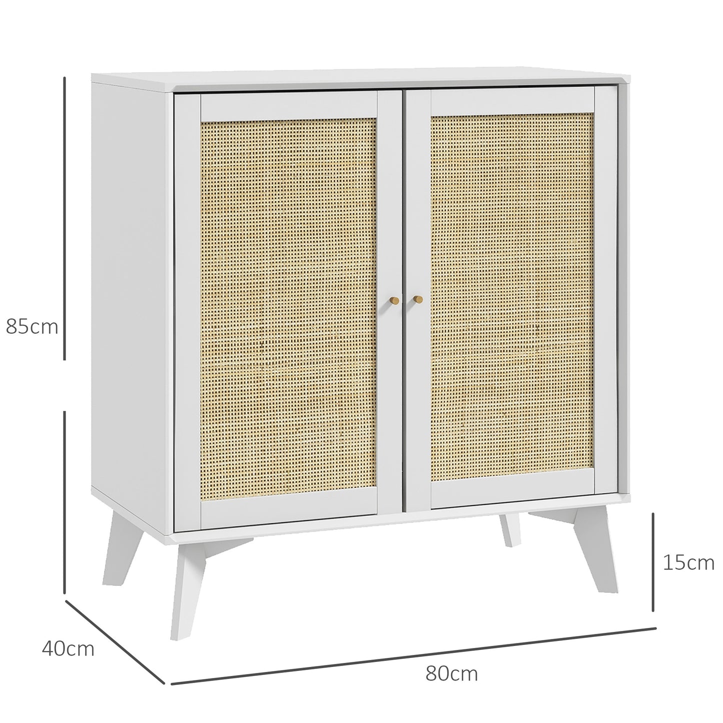 Dressoir – Buffet – Opbergkast – Ladekast – Sideboard – Wit met Rattan Front – Verstelbare Planken – Anti-Kantel Beveiliging