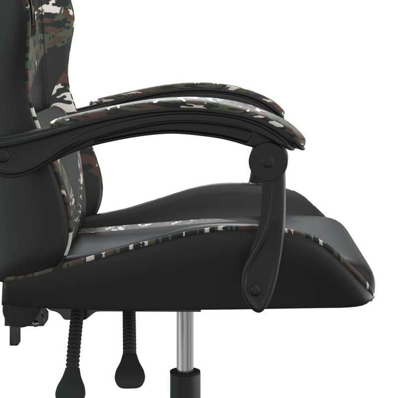 Swivel Gaming Chair in Black Faux Leather And Camouflage.