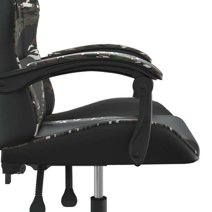 Swivel Gaming Chair in Black Faux Leather And Camouflage.
