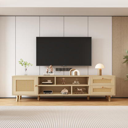 tv-meubel – tv-kast – televisiekast – mediameubel – tv-standaard – extra lang 160 cm – rotan natuurlijk – 2 lades & 1 deur – geschikt voor tv’s tot 70 inch