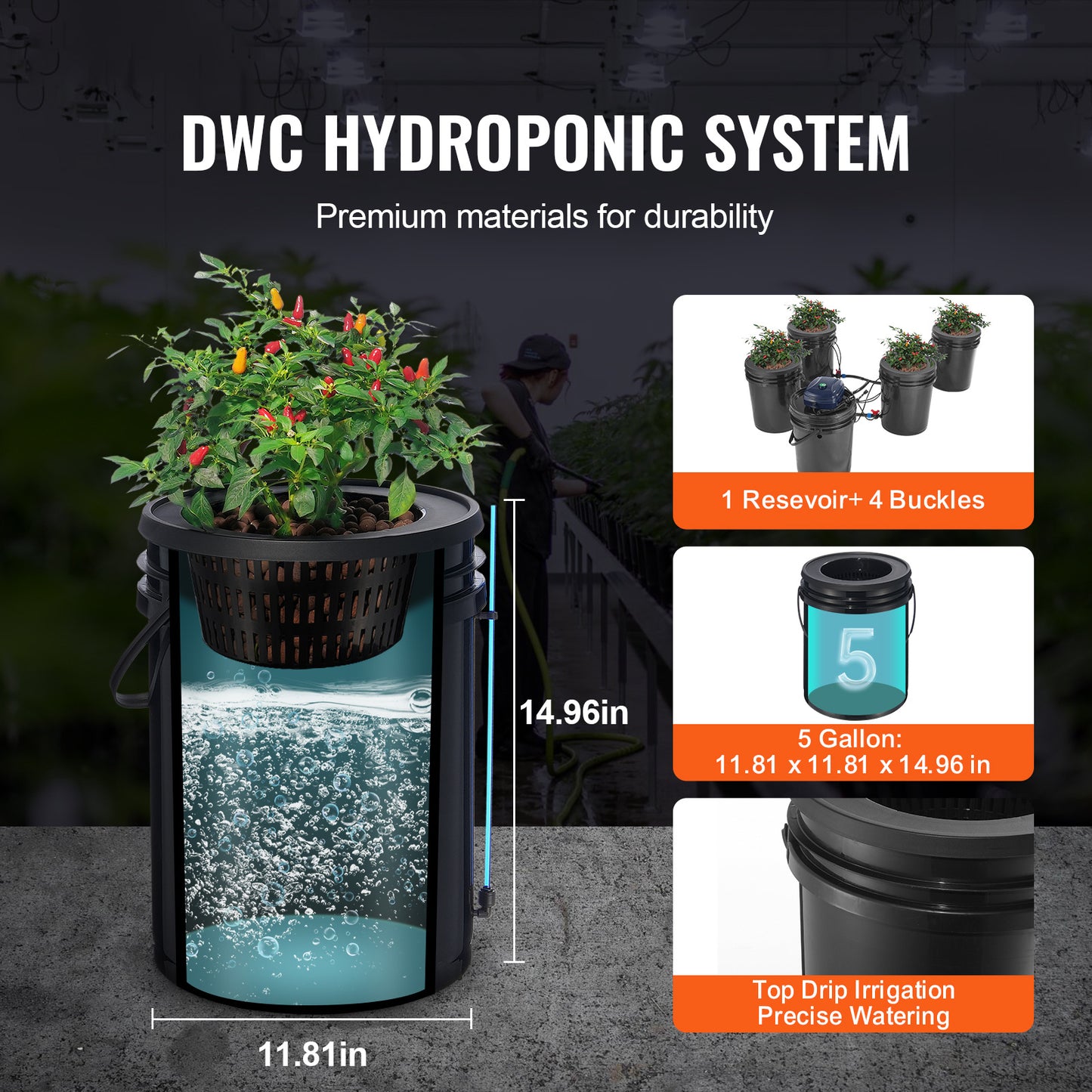 Hydrocultuurset – Hydroponics Systeem – Deep Water Culture – Recirculerend Kweekstation – Indoor Tuinsysteem – 4 Emmers 19 Liter – Automatische Watercirculatie