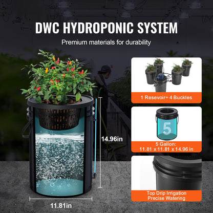 Hydrocultuurset – Hydroponics Systeem – Deep Water Culture – Recirculerend Kweekstation – Indoor Tuinsysteem – 4 Emmers 19 Liter – Automatische Watercirculatie