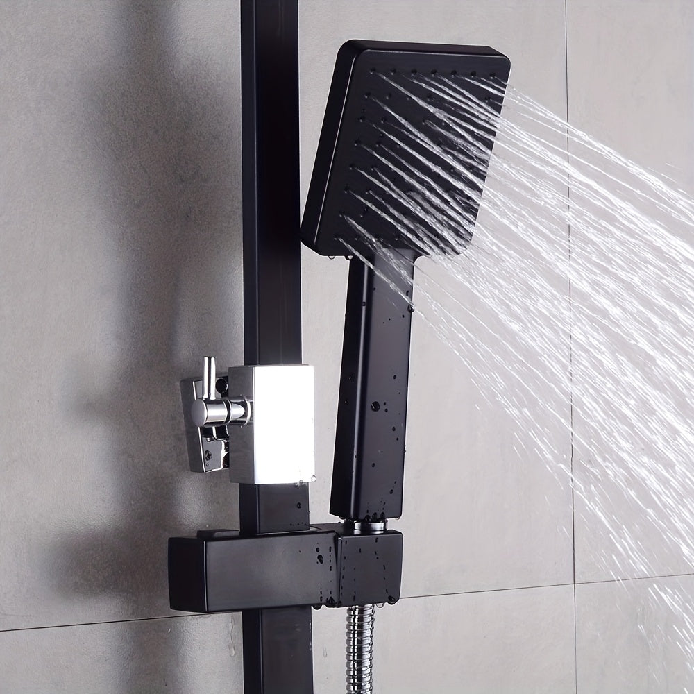 TOOL1SHOOO Luxury Modern Black Square Shower System with Thermostat Control - 10-inch Large Rain Shower Head & Handheld Shower, Construction, Adjustable Height (80-120cm) Rainfall & Handheld Shower Set with Valve, Thermostat