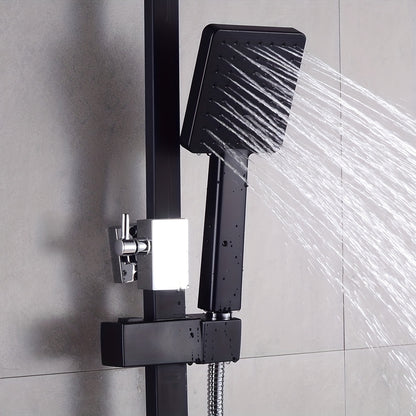 TOOL1SHOOO Luxury Modern Black Square Shower System with Thermostat Control - 10-inch Large Rain Shower Head & Handheld Shower, Construction, Adjustable Height (80-120cm) Rainfall & Handheld Shower Set with Valve, Thermostat