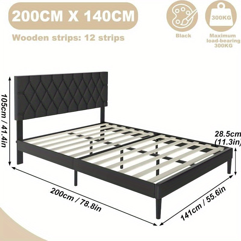 Metaalbed – Stalen Bedframe – Slaapbank – Eenpersoonsbed – Logeerbed – Tufted Kunstleren Hoofdbord – 140x200 cm – Stevig Metalen Frame – Klaar Voor Gebruik