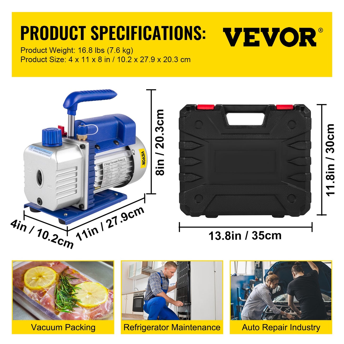 Vacuümpomp – Vacuüm Pomp – Refrigeratie Pomp – Airconditioner Pomp – Koeltechniek Set – 4 CFM Capaciteit – 1/3 PK Motor
