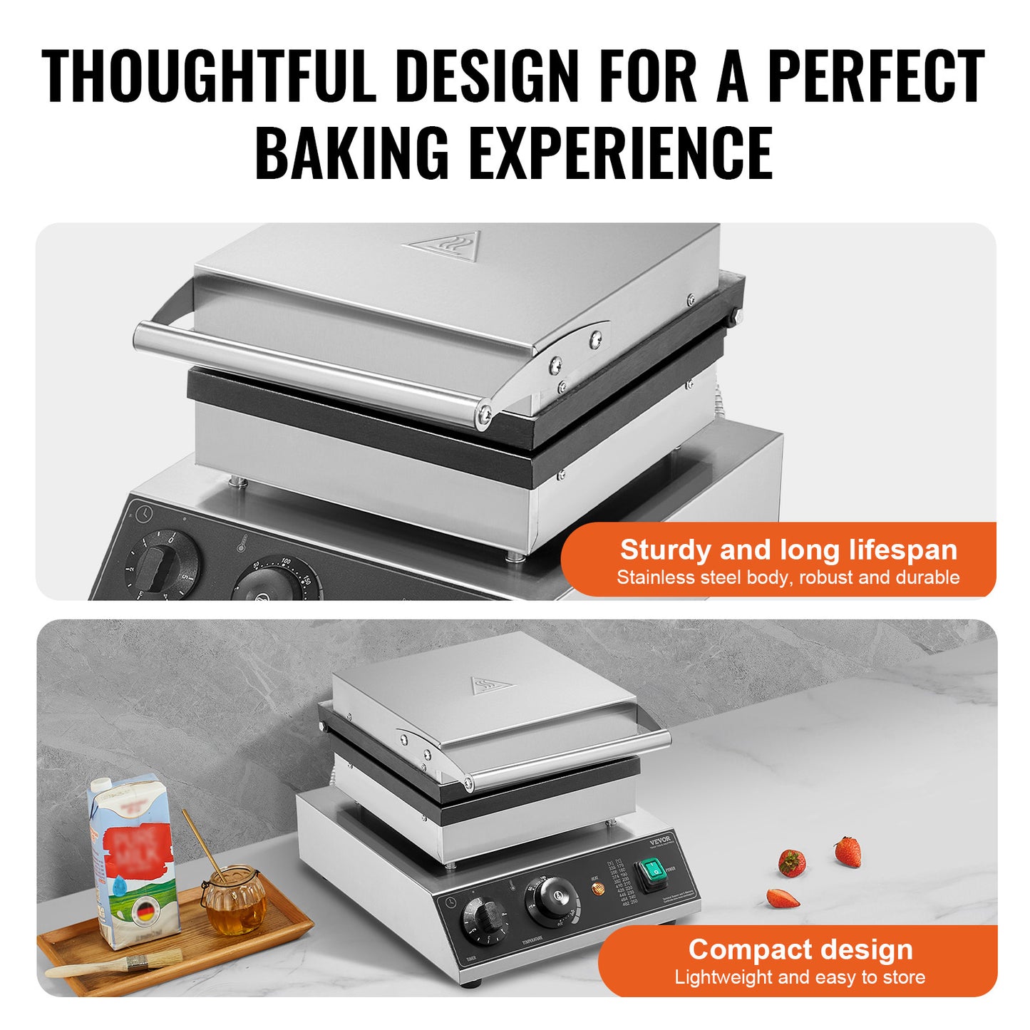 Wafelmaker – Wafelijzer – Wafelapparaat – Wafelmachine – Rechthoekige Wafels – 2000W Vermogen – RVS Behuizing Met Instelbare Temperatuur