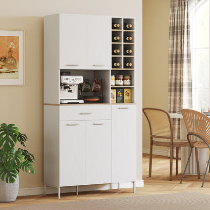 Keukenkast – Keukenmeubel – Opbergkast – Buffetkast – Onderkast – Wit MDF – Met Open Planken en Wijnrek – 5 Deuren