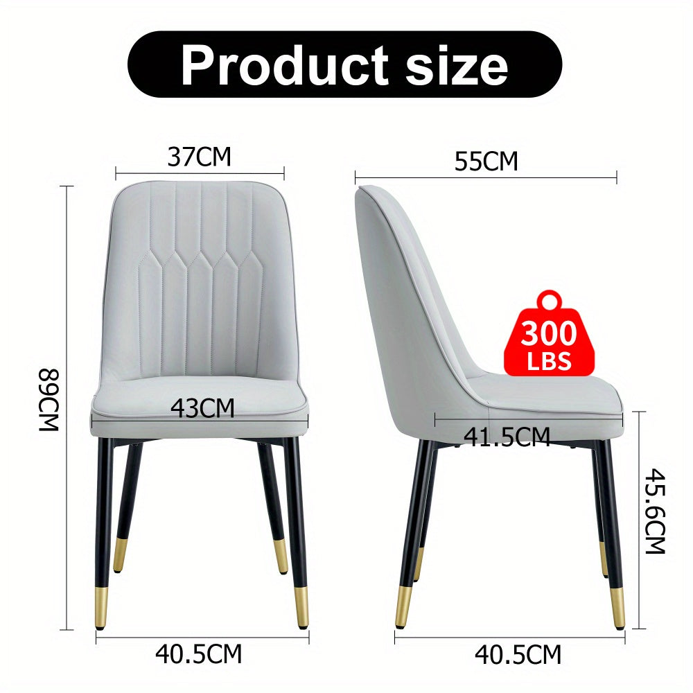 2pcs package chair, modern light gray dining chair with PU leather back cushion and black metal legs, suitable for a variety of scenes such as dining room, kitchen and bedroom., Kitchen Seating, Contemporary Design, Highquali