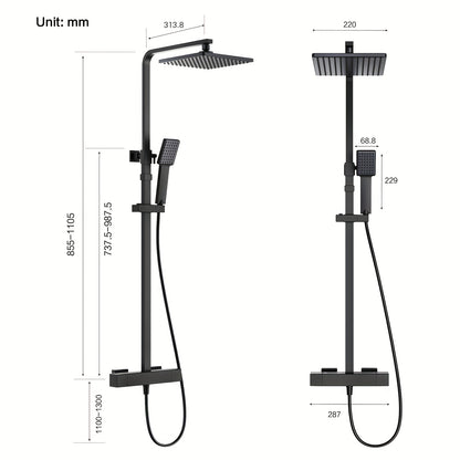Thermostatic Shower System with Rainfall Shower Head & Handheld Spray - 38°C Precise Temperature Control, Stainless Steel Modern Wall-Mounted Shower Column, Battery-Free & Easy Installation, Thermostatic Valve for Spa-Like B