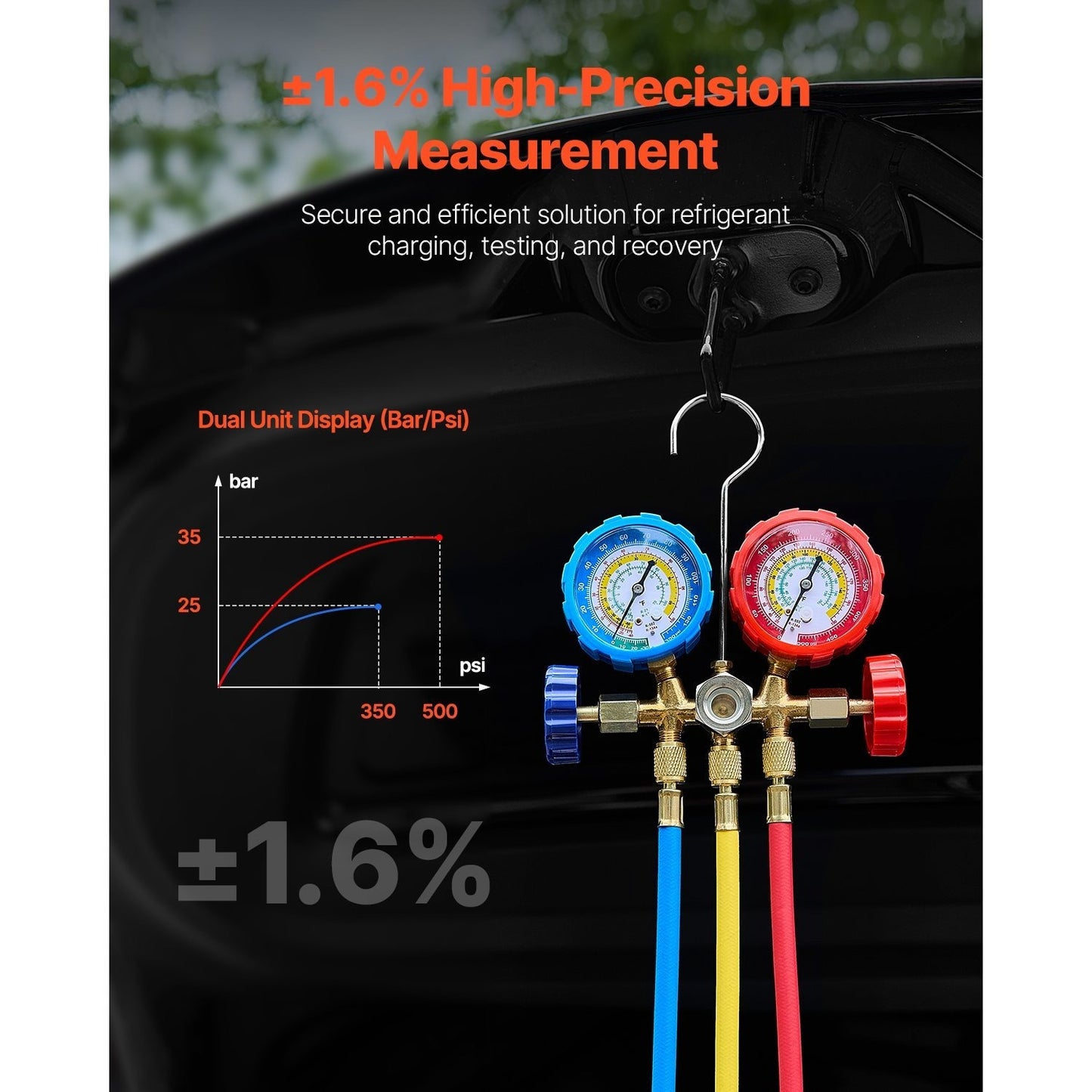 Vacuümpomp – Vacuümpompset – Aircopomp – Koeltechniek Set – Manometerset – Compatibel Met R134a R22 R12 R502 – 3,5 CFM Capaciteit – Precisie Manometer Met Kleurgecodeerde Slangen – Oranje Variant