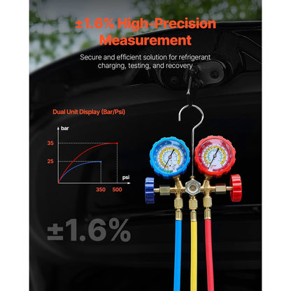 Vacuümpomp – Vacuümpompset – Aircopomp – Koeltechniek Set – Manometerset – Compatibel Met R134a R22 R12 R502 – 3,5 CFM Capaciteit – Precisie Manometer Met Kleurgecodeerde Slangen – Oranje Variant
