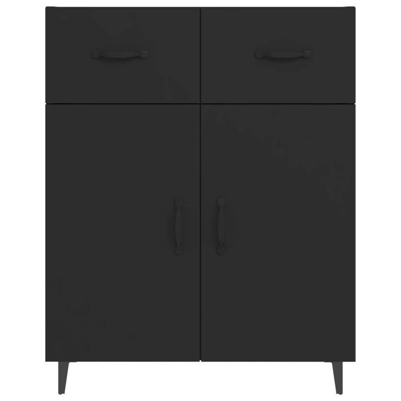 Dressoir – Opbergkast – Ladekast – Buffetkast – Woonkamerkast – Mat Zwart – MDF & Houtfineer – 69,5x34x90 cm – Modern Design – Veel Opbergruimte